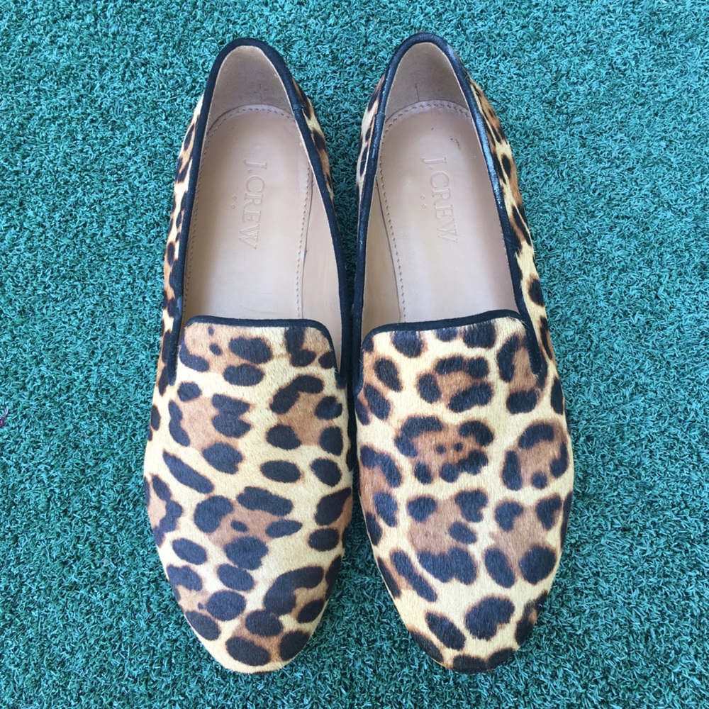 J. Crew Leopard Loafer Calf Hair Black Tan 6